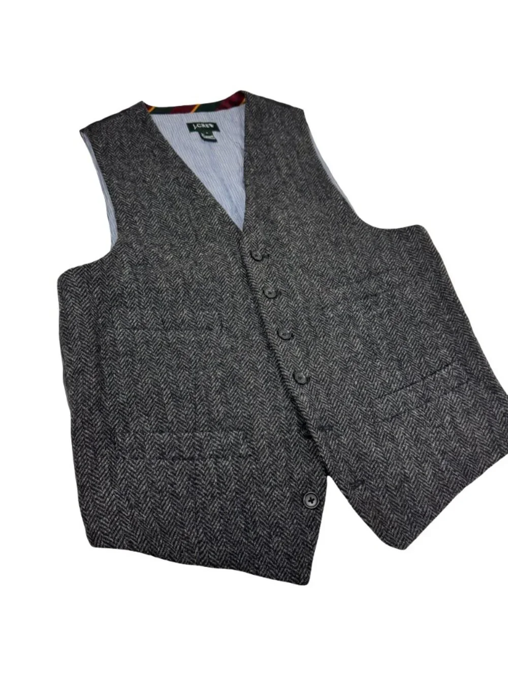 J Crew Moon Tweed Vest Waistcoat S Gray Herringbone Wool Heritage Old Money